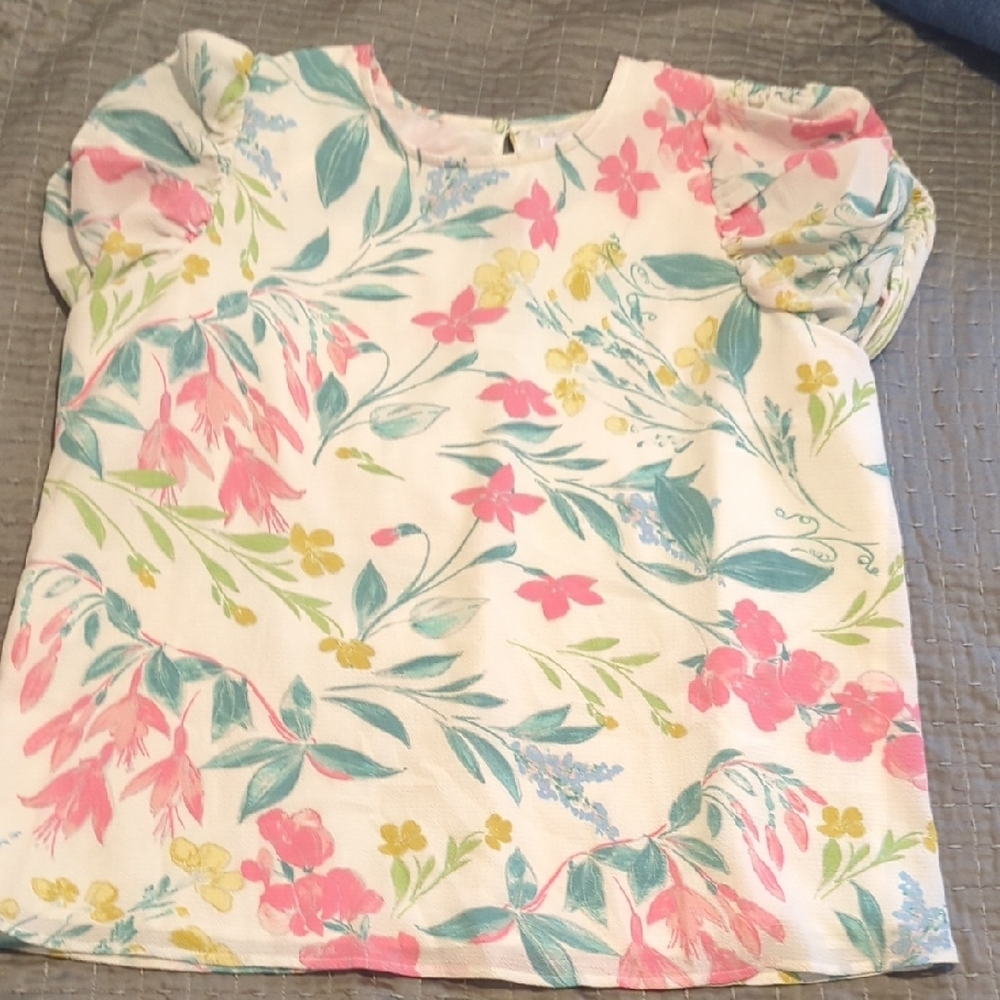 Sugarlips Floral Blouse Cream Watercolor Short Sleeve
